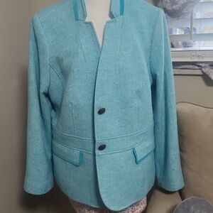New Talbots Womens Herringbone Turquoise Wool Blend Blazer